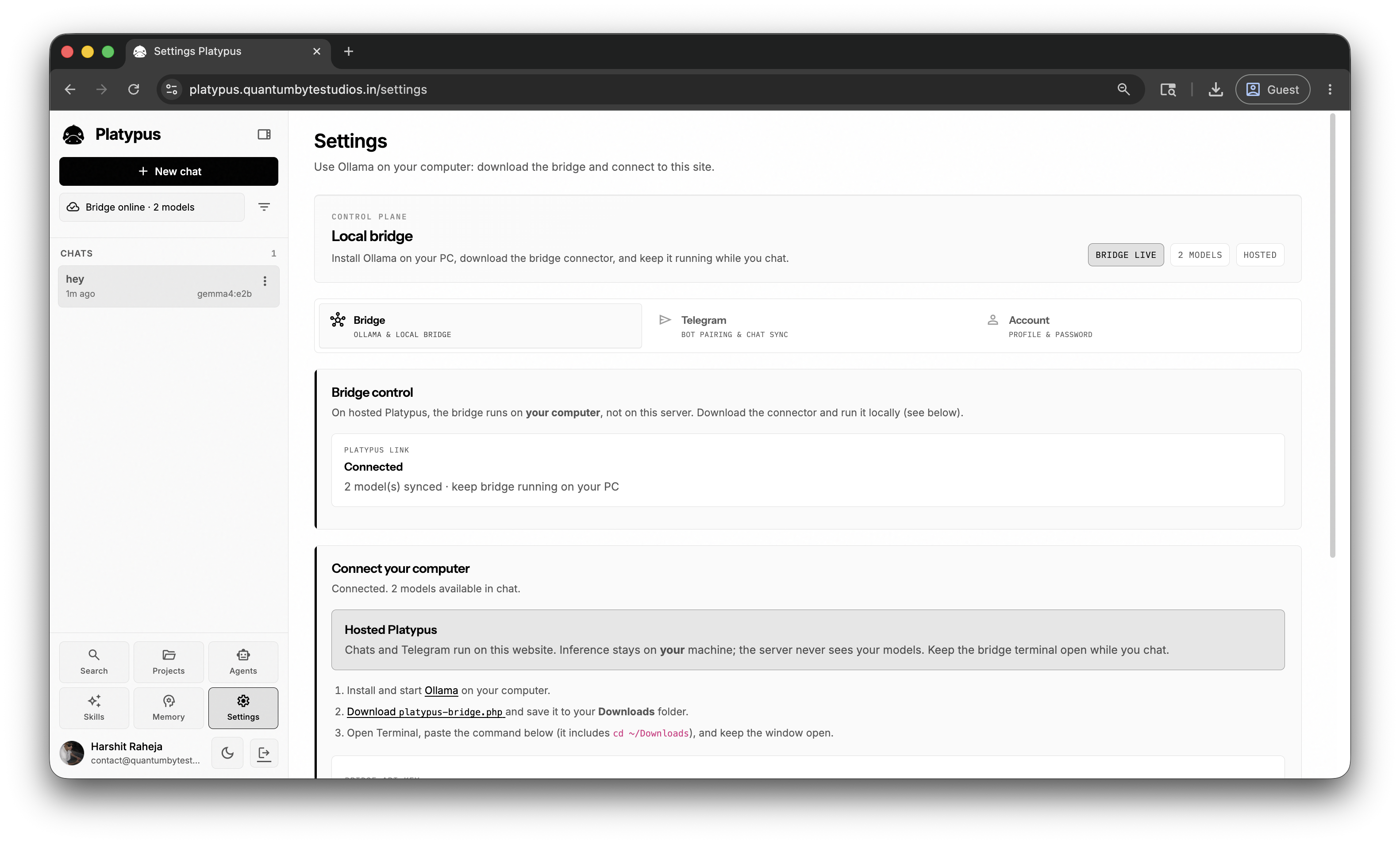Bridge connection and settings in Platypus