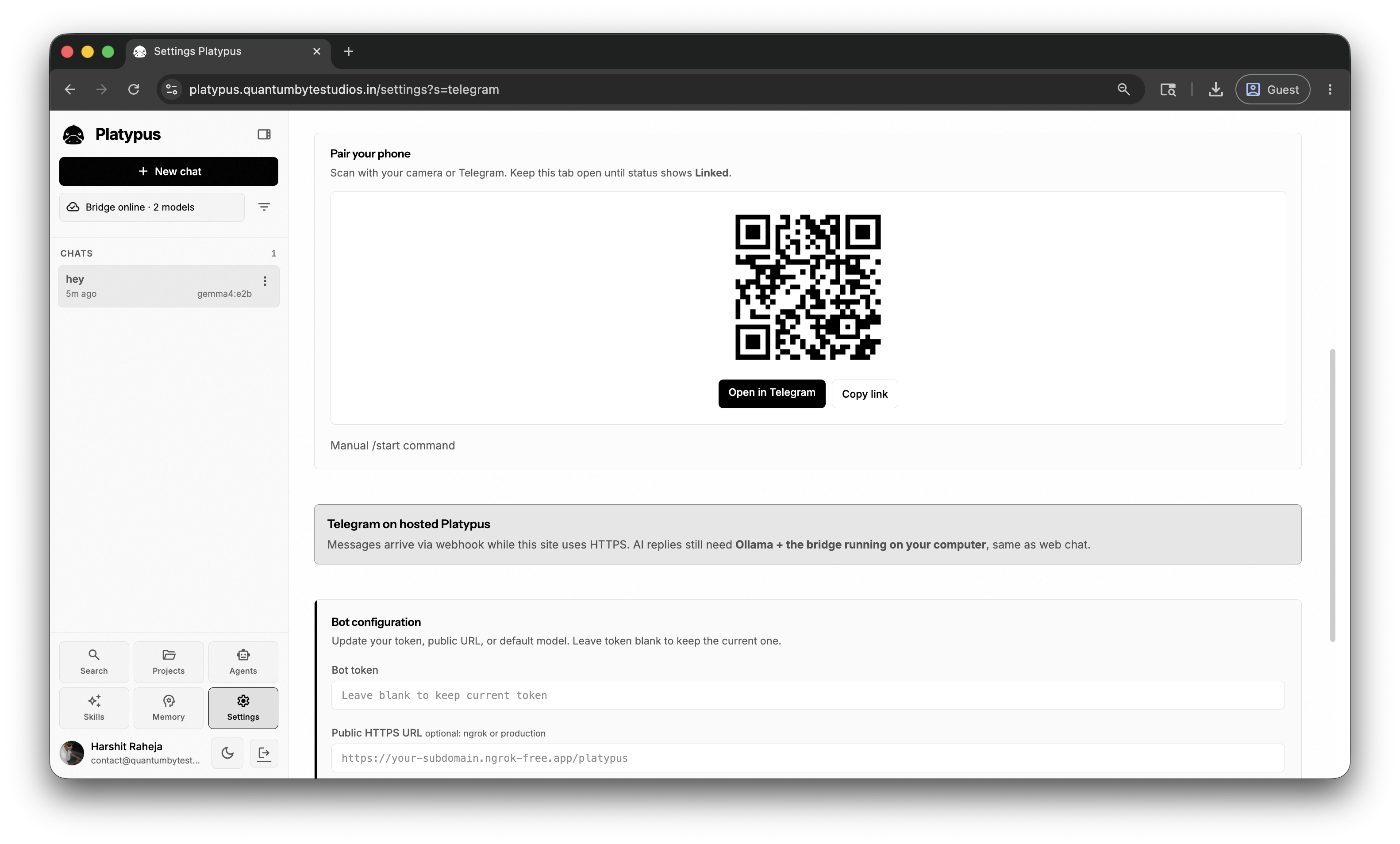 Telegram integration in Platypus